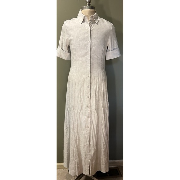 STAUD Dresses & Skirts - Staud Joan Beige Stretch Linen Blend Maxi Shirt Dress Womens Sz 10 Button Up